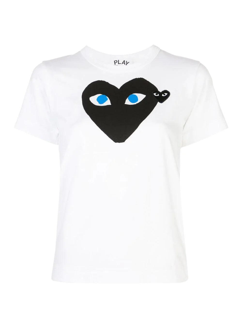 CDG White Tee Black Heart Blue Eyes